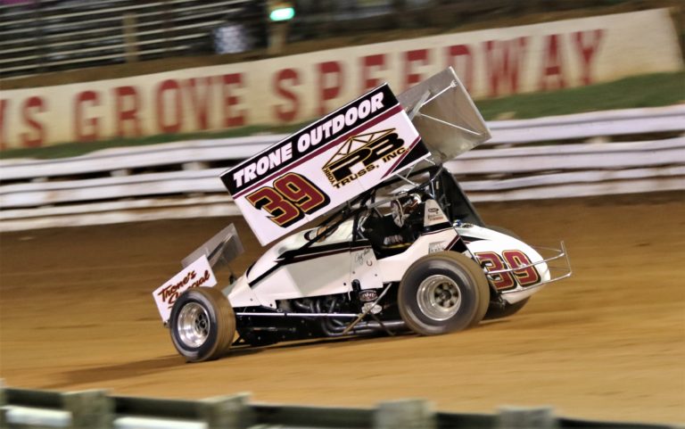 Cory Haas on the podium during WoO Tune-up at Williams Grove