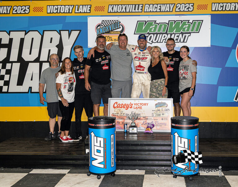 THAT’S THREE: Brian Brown victorious at Knoxville Raceway from 16th; Kings Royal Week on deck